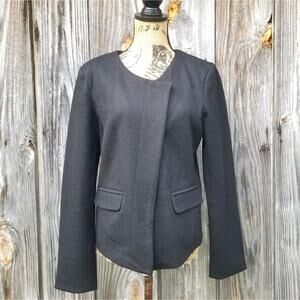 Black Moto Blazer LOFT Ann Taylor Size 10 Snap Zip Wool Blend Jacket Office NWT